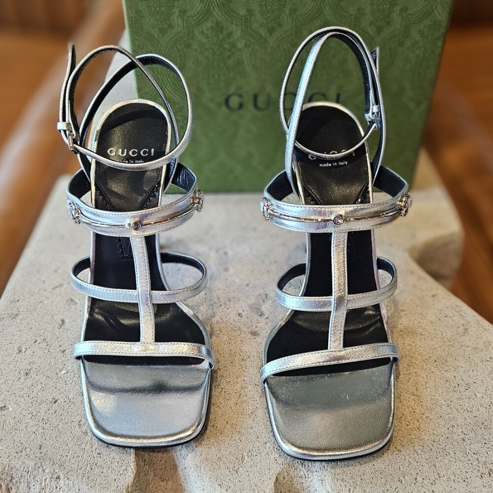 Gucci Metallic Leather Sandal 771563 B8B00 - 8106 Leather Size 38 New - Picture 4 of 8